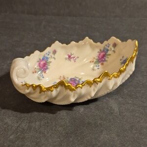 Lenox Acanthus Leaf Center Roses Shell Bowl Gold Rim Edge Limited Edition